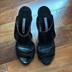 Manolo Blahnik Black Mesh Mule Stilettos - Elegant, Sleek; Style - Riptaoos